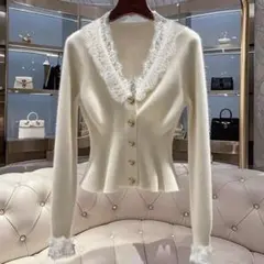shein レース　ニット　Ｖネック　トップス