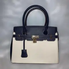 2WAY ハンドバッグ ショルダーバッグ バイカラー　ネイビー×アイボリー