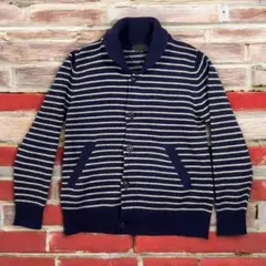 ユニバーサルランゲージ/ウールセーター/長袖/ネイビー/ボーダー/L