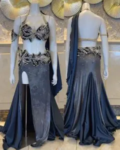 ベリーダンス衣装 エジプト製 7万 装飾が豪華なシルバーグレーアーム