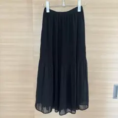 【クリーコンフォルト】シアー素材 フレアスカート ブラック ロングスカートのサムネイル