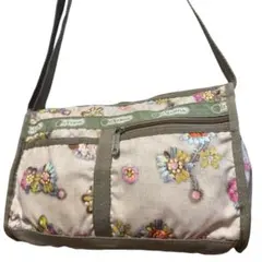 極美品✨レスポートサック　ショルダーバッグ　ナイロン　ベージュ　花柄　斜め掛け