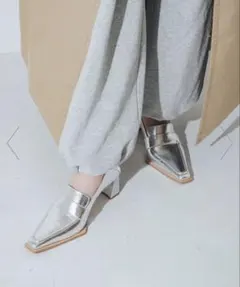 【クッション入り】22cm 6cmヒール ローファー ポインテッドトゥ 試着のみ