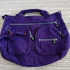 キプリング　Kipling パープル ハンドバッグ キーホルダー付き