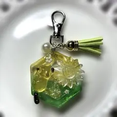 シャカシャカキーホルダーひまわりとねこちゃんレジンチャーム