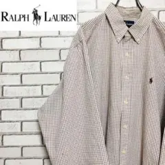 【レア】ラルフローレン☆ ワンポイント刺繍ロゴBDラインチェック柄シャツ90s
