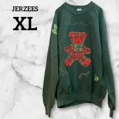 JERZEES 【XL】 クリスマス 緑 ベア スウェット トレーナー USA製