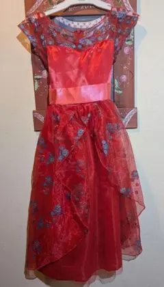 140cm 赤いフラワー刺繍ドレス