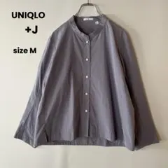 UNIQLO +J スーピマコットンシャツジャケット バンドカラー 無地 グレー