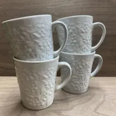 新品未使用品】波佐見焼 デイジー マグカップ 花柄 グレー 2点セット 