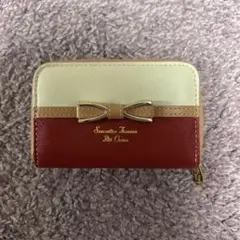 新品サマンサタバサ　ジャバラカードケースリボン ピンク オフホワイトミニ財布
