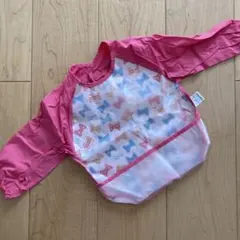 防水お食事エプロン　袖付き　ピンク　リボン