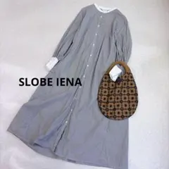 スローブイエナ　クレリックシャツワンピース　ノーカラー　Aライン　ストライプ