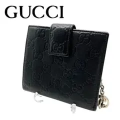 GUCCI　グッチ　シマレザー　レザー二つ折り財布　ブラック