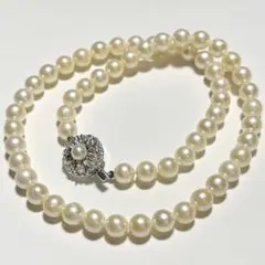 美品 本真珠 パールネックレス 8.2mm SV シルバー 45cm 冠婚葬祭 