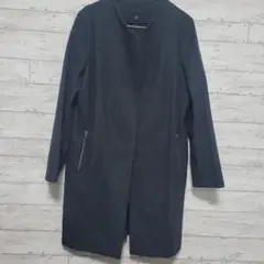 ダークグレー リバーノーカラー ロングチェスターコートのサムネイル