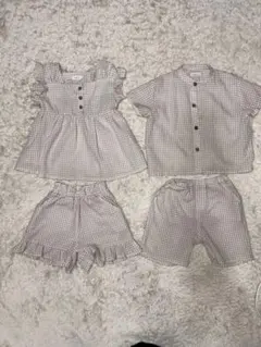 チェック半袖シャツ セットアップ　4点セット　おそろコーデ