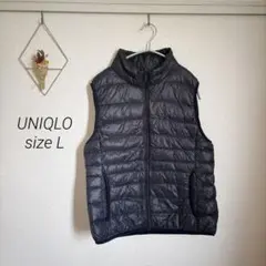 ユニクロ　ウルトラライトダウンベスト　ドット柄　ネイビー　L ミドルアウター
