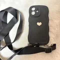 iPhone 12mini ハート型ロゴ付きブラックソフトケース