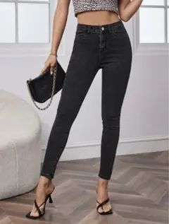 SHEIN ハイウェスト スキニー クロップド ジーンズ（ダークグレイ）