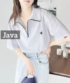 k0652 Java 胸刺繍サッカー素材ハーフジッププルオーバー オフホワイト