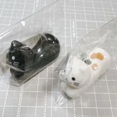ゆったりネコ 三毛猫 黒猫 箸置き 置物 ミニ 磁器 2個セット ねこ 匿名