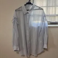 Honeys ストライプ 長袖シャツ 透け感 リボン付き