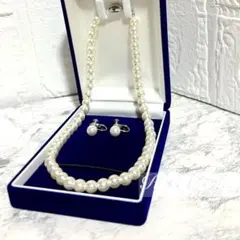 新品貝パール42cm玉8mmパールネックレス＆イヤリング冠婚葬祭b