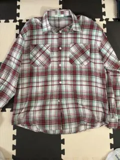 チェック柄長袖シャツ レッド系