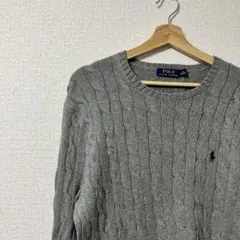 POLO ポロ ラルフローレン グレー ケーブルニット セーター 刺繍 メンズ