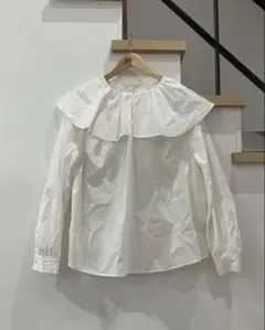 【美品】H&M 大きめ襟 ブラウス 長袖 レディース フリル　ホワイト　XL