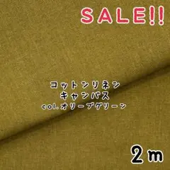 ★SALE★綿麻キャンバス 無地 col.オリーブグリーン2mカット