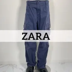 ZARA ユーティリティ ヒザデルカーゴパンツ 6ポケ ネイビー テーパードのサムネイル