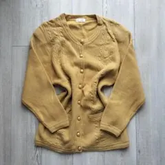 vintage ニットカーディガン ケーブル編み ゴールドボタン デザイン