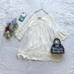ヘザー チュニック 刺繍レース チュール 七分袖 F ガーリー 少女 デートのサムネイル
