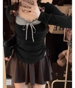 GRL フリルリボンキャミソール×ドロストトップスアンサンブル ［ac2472］