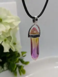 クリスタル【チャクラ】ペンダント◆ブラックレザーとシルバーチェーン2本セット◆