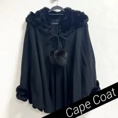 〈カシミヤ〉ファー付き　レディース　ケープコート