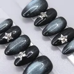 【891】ネイルチップSサイズ ブラック 黒　青ブルー　ビジュー 星　マグネット