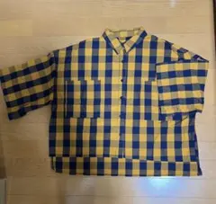 半袖チェック柄シャツ ネイビーとイエロー