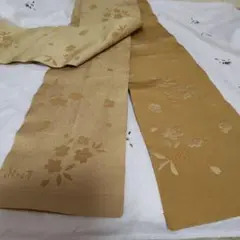 値下げしました！黄色と辛子色の花柄刺繍 半幅帯 リバーシブル