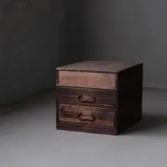 桐材＋檜材 蓋付き２杯小引き出し　抽斗 箪笥 書類棚 木箱 古家具 古道具 骨董