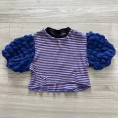 キッズ半袖トップス　青　ボーダー　80