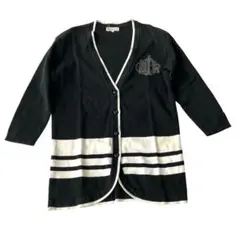 クリスチャンディオール カーディガン M ロゴ刺繍 ボーダー 綿 レディース