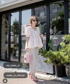 make ai ⭐︎ブラウスバックオープン　ペプラム チェックパフスリーブ2wayのサムネイル