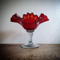 デザートグラス　氷コップ　色ガラス　輪花　ウランガラス　色絵付　明治　大正