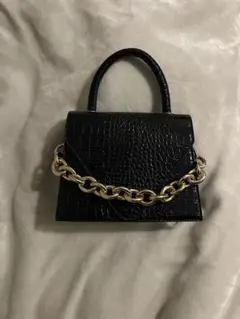 GRL クロコダイル風 ブラックハンドバッグ チェーン付き グレイル