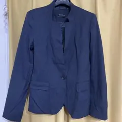 ZARA BASIC ノーカラージャケット M ダークブルー　ネイビー　美品