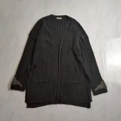 axes femme アクシーズファム　袖刺繍 ロングニットカーディガン　Ｍ