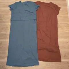 マタニティワンピース 青と茶色のセット　2着